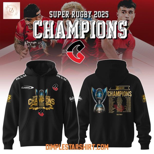 Crusaders Super Rugby 2025 Champions Black Hoodie T Shirt
