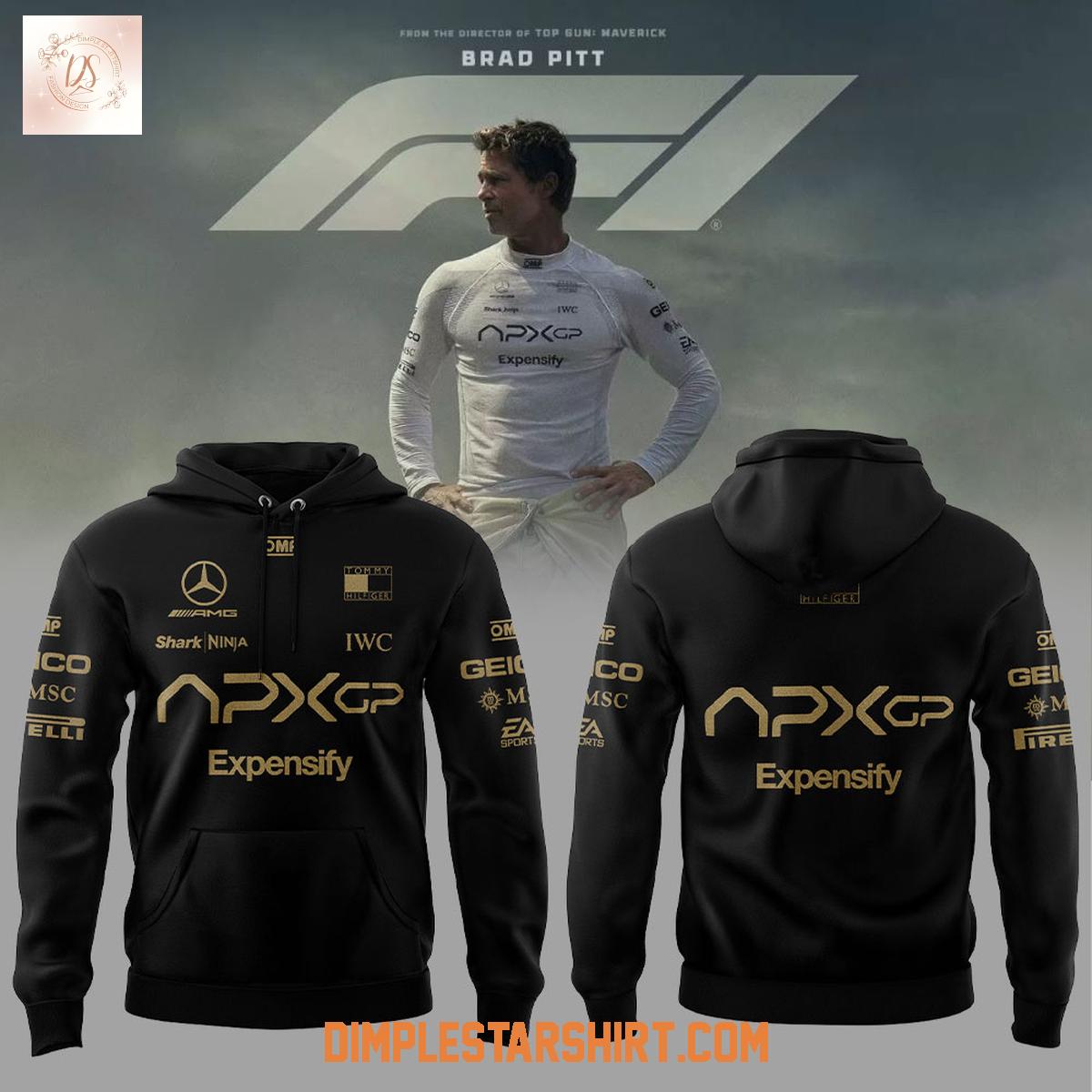 F1 Tech Collection 2025 F1 Movie APXGP Team x Brad Pitt Black Hoodie T Shirt F1 Tech Collection 2025 F1 Movie APXGP Team x Brad Pitt Black Hoodie T Shirt