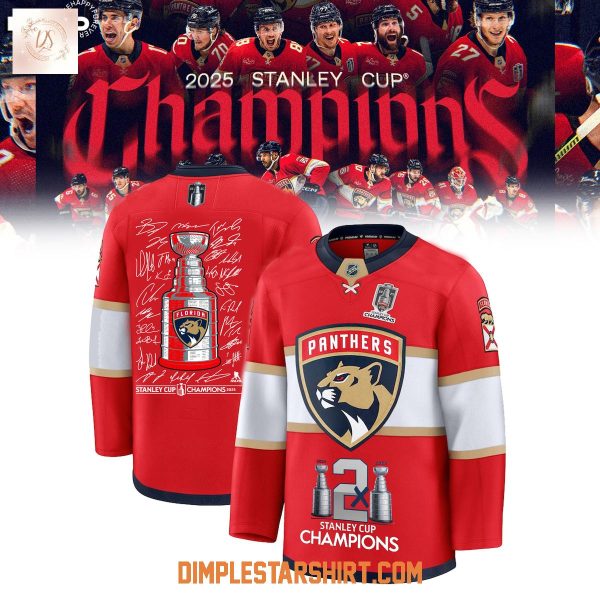Florida Panthers 2 Times Stanley Cup Champions Signature Team Hockey Jersey