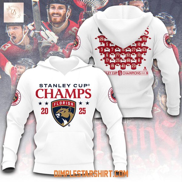 Florida Panthers NHL Team Stanley Cup Champs 2025 White Hoodie Shirt