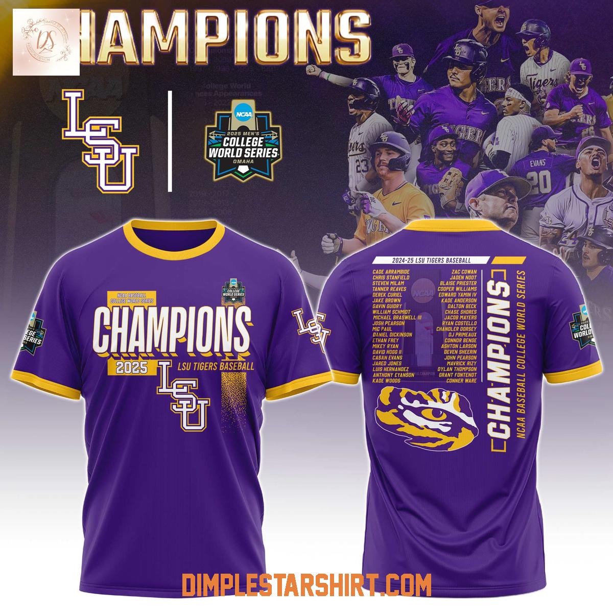 LSU Tigers Baseball 2025 College World Series Champions Hoodie Shirt LSU Tigers Baseball 2025 College World Series Champions Hoodie Shirt