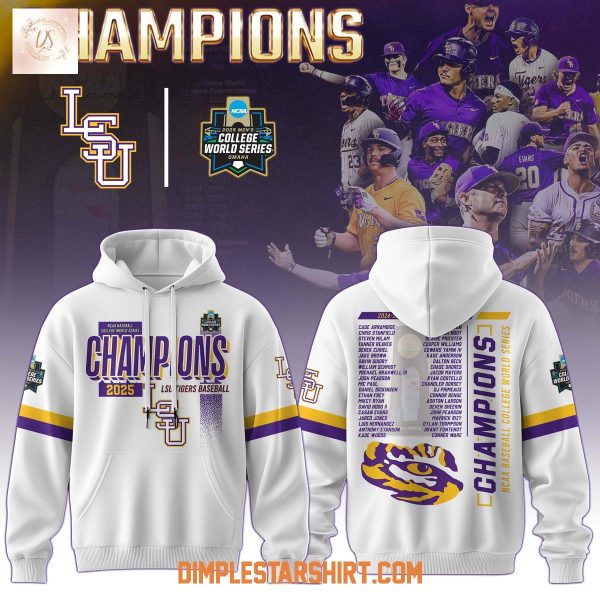 LSU Tigers Baseball 2025 College World Series Champions White Hoodie Shirt