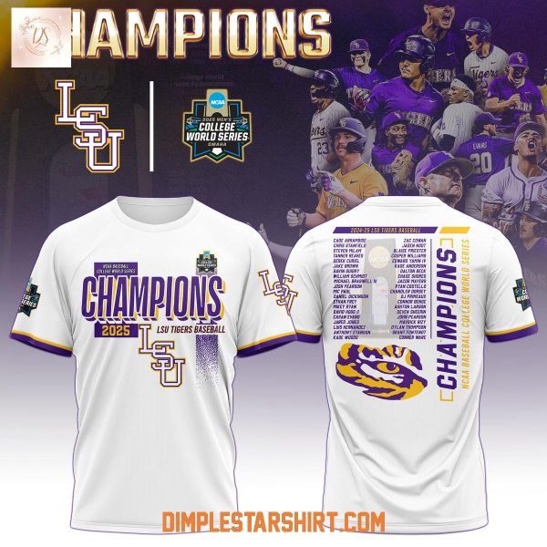 LSU Tigers Baseball 2025 College World Series Champions White Hoodie Shirt
