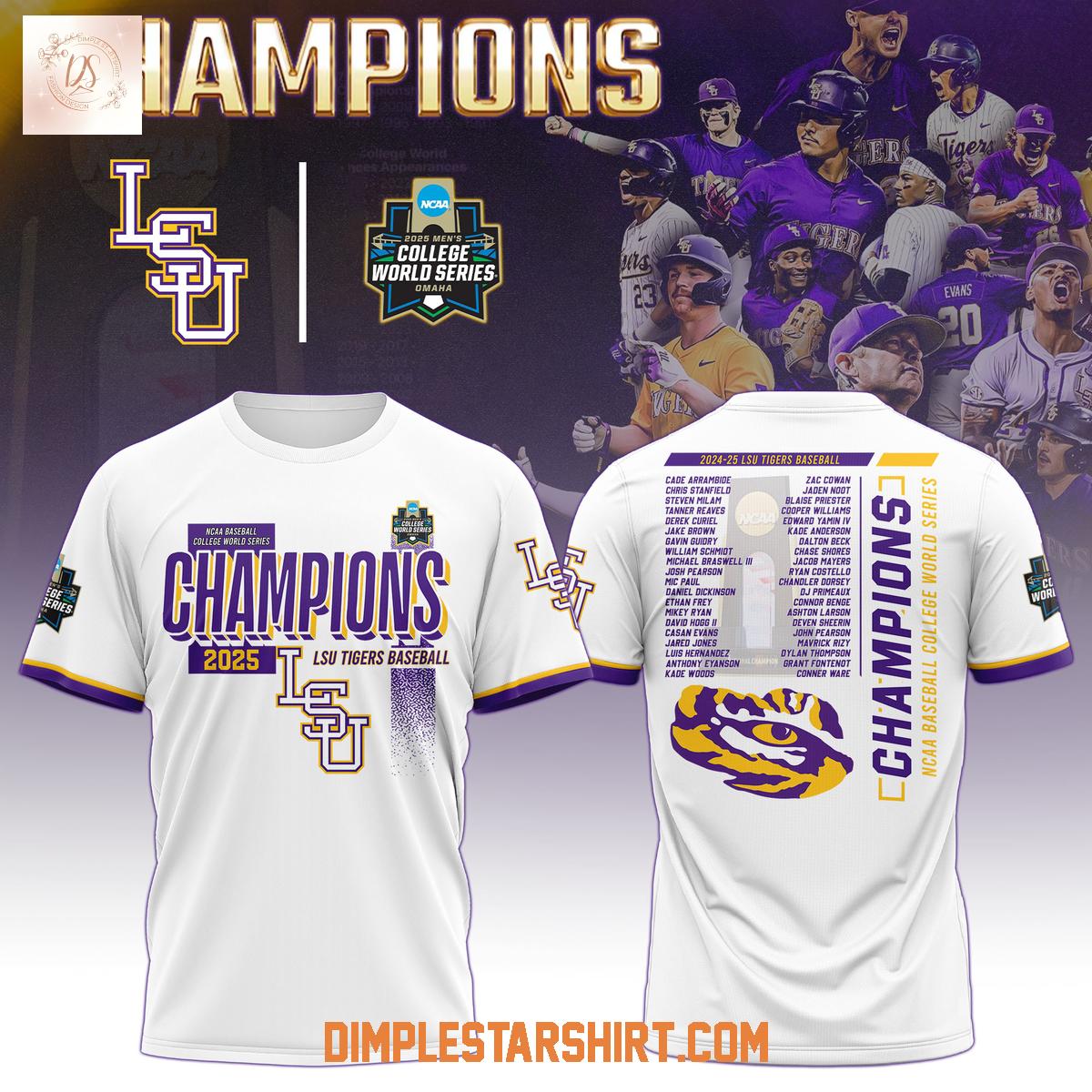 LSU Tigers Baseball 2025 College World Series Champions White Hoodie Shirt LSU Tigers Baseball 2025 College World Series Champions White Hoodie Shirt