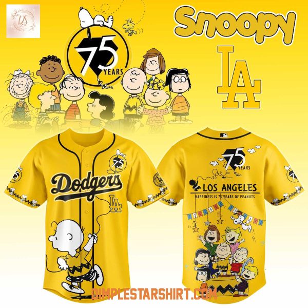 Los Angeles Dodgers Happiness 75 Years Of Peanuts Gold Baseball Jersey
