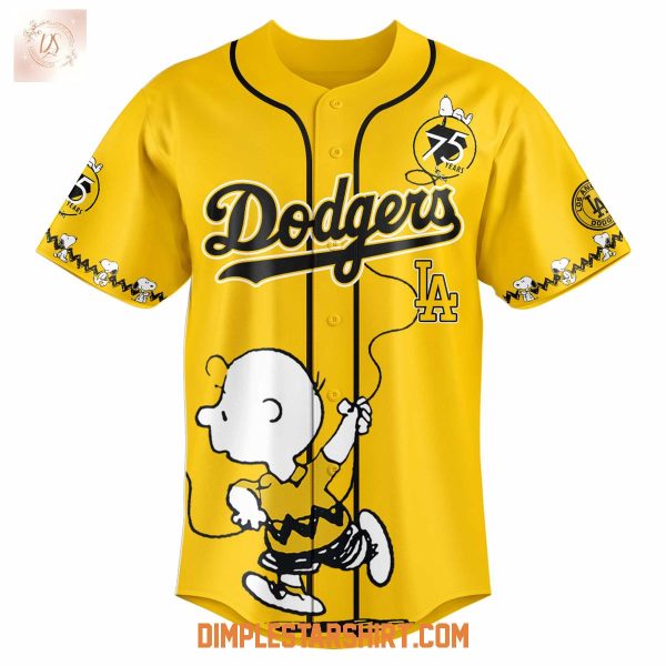 Los Angeles Dodgers Happiness 75 Years Of Peanuts Gold Baseball Jersey