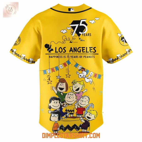 Los Angeles Dodgers Happiness 75 Years Of Peanuts Gold Baseball Jersey