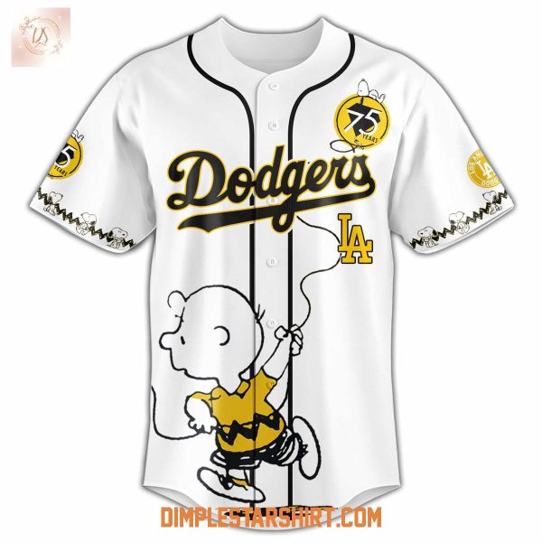 Los Angeles Dodgers Happiness 75 Years Of Peanuts White Baseball Jersey
