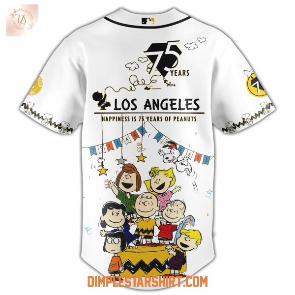 Los Angeles Dodgers Happiness 75 Years Of Peanuts White Baseball Jersey