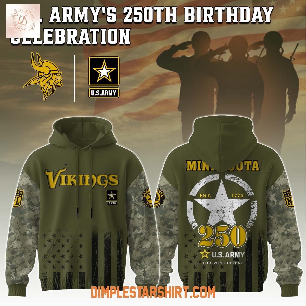 Minnesota Vikings NFL x US Army's 250th Anniversary Hoodie Shirt Minnesota Vikings NFL x US Army's 250th Anniversary Hoodie Shirt