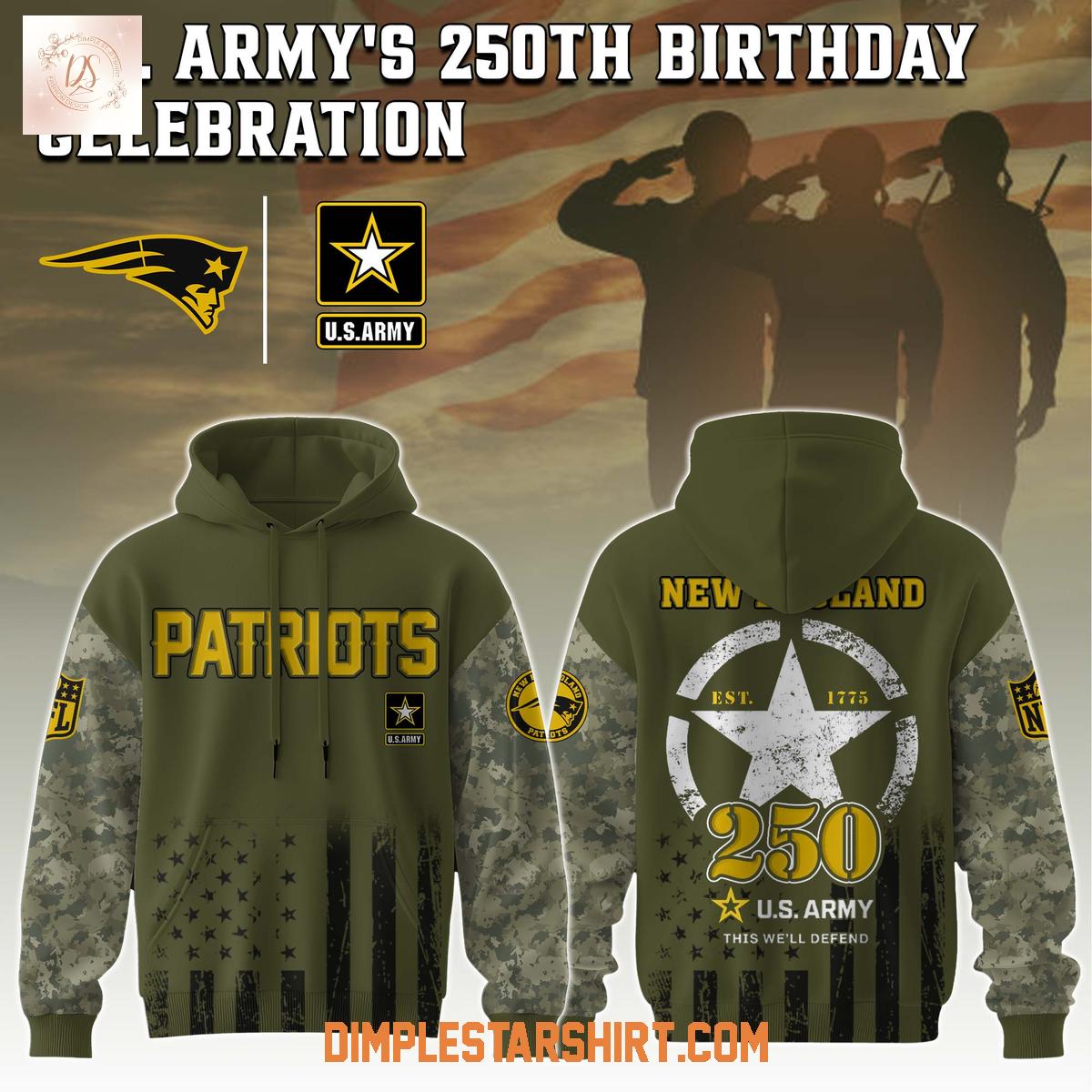 New England Patriots NFL x US Army's 250th Anniversary Hoodie Shirt New England Patriots NFL x US Army's 250th Anniversary Hoodie Shirt