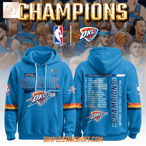 Oklahoma City Thunder 2025 NBA Champions Blue Hoodie Shirt