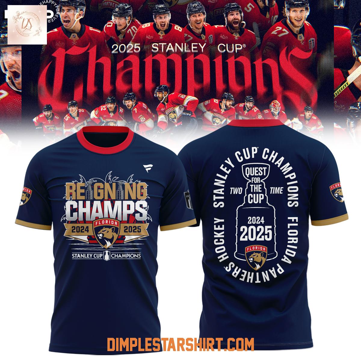 Reigning Champions Stanley Cup Florida Panthers Two Time Quest For The Cup Blue Hoodie Shirt Reigning Champions Stanley Cup Florida Panthers Two Time Quest For The Cup Blue Hoodie Shirt