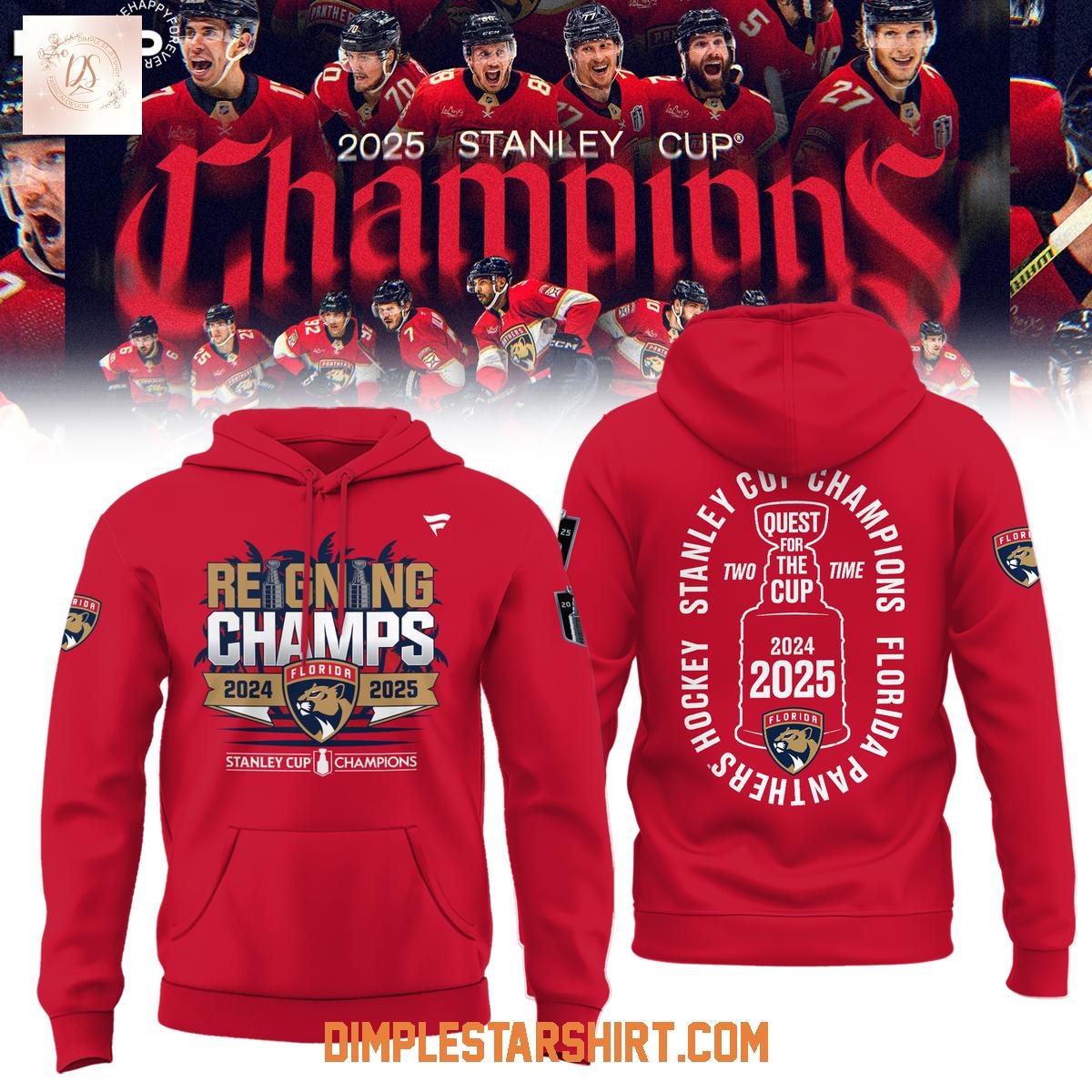 Reigning Champions Stanley Cup Florida Panthers Two Time Quest For The Cup Red Hoodie Shirt Reigning Champions Stanley Cup Florida Panthers Two Time Quest For The Cup Red Hoodie Shirt
