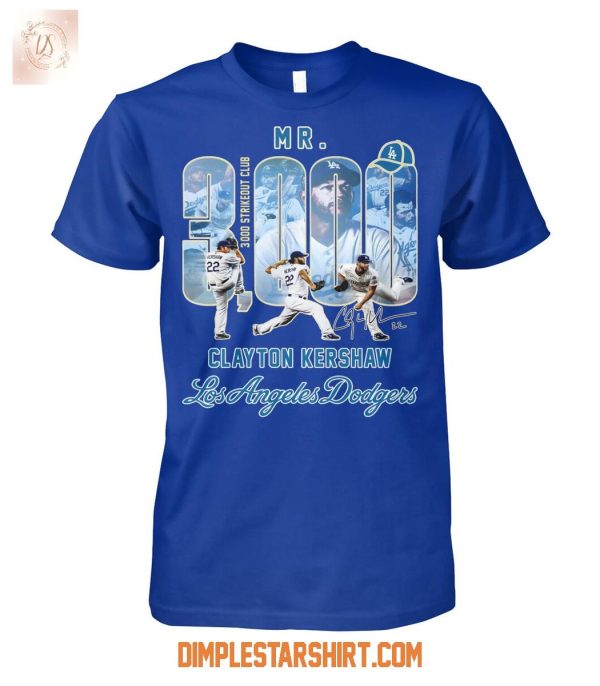 Clayton Kershaw Dodgers Mr 3000 Strikeout Club T Shirt