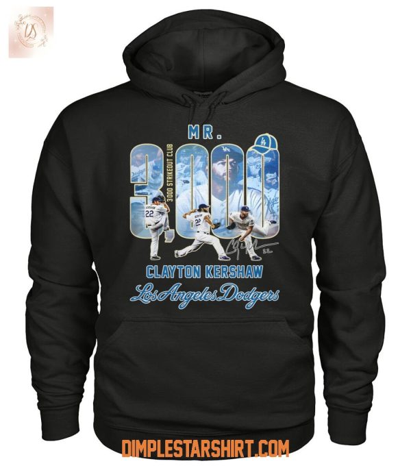 Clayton Kershaw Dodgers Mr 3000 Strikeout Club T Shirt