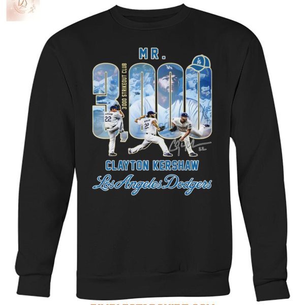 Clayton Kershaw Dodgers Mr 3000 Strikeout Club T Shirt