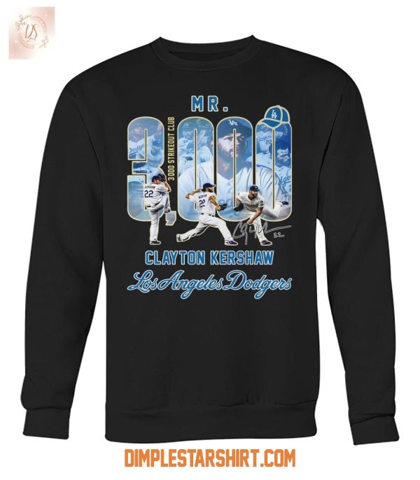 Clayton Kershaw Dodgers Mr 3000 Strikeout Club T Shirt