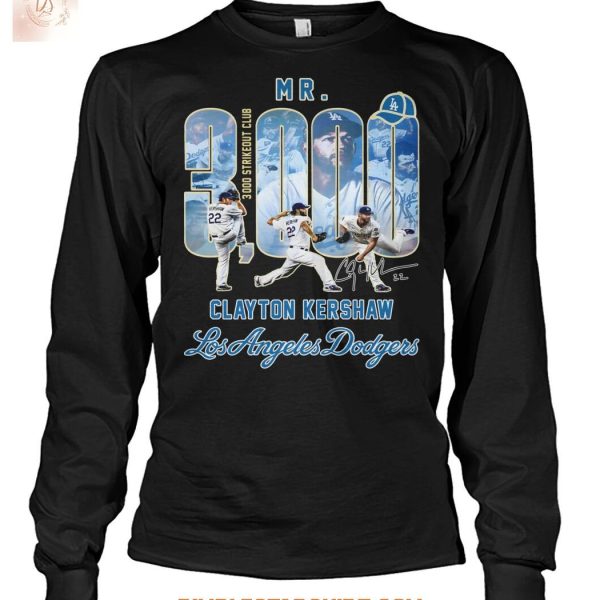 Clayton Kershaw Dodgers Mr 3000 Strikeout Club T Shirt