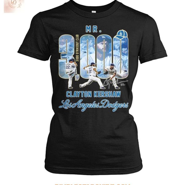 Clayton Kershaw Dodgers Mr 3000 Strikeout Club T Shirt