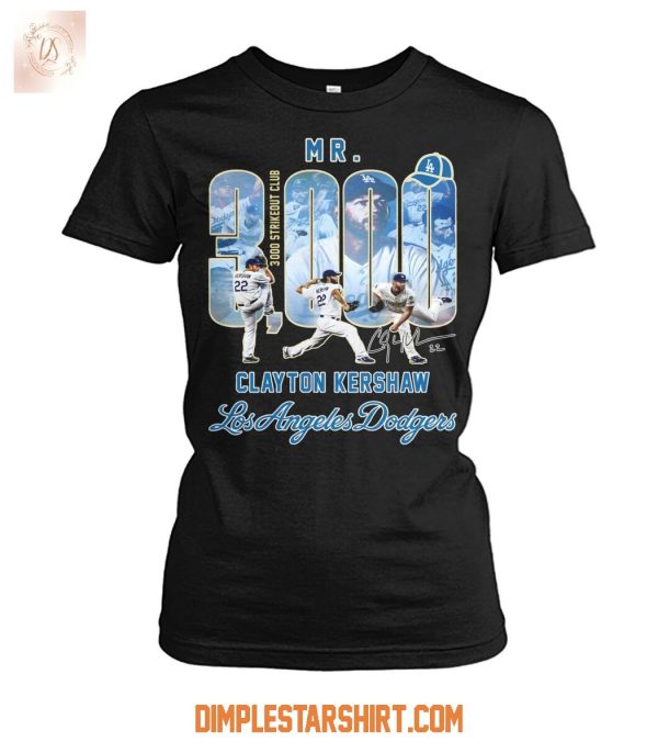 Clayton Kershaw Dodgers Mr 3000 Strikeout Club T Shirt