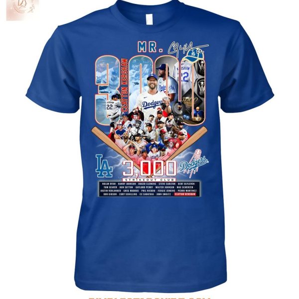 Clayton Kershaw Los Angeles Dodgers 3000 Strikeout Club T Shirt