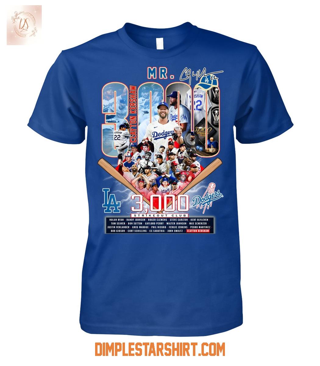 Clayton Kershaw Los Angeles Dodgers 3000 Strikeout Club T Shirt Clayton Kershaw Los Angeles Dodgers 3000 Strikeout Club T Shirt