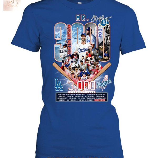 Clayton Kershaw Los Angeles Dodgers 3000 Strikeout Club T Shirt