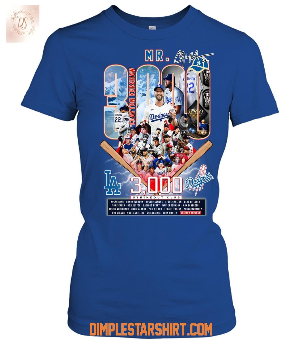 Clayton Kershaw Los Angeles Dodgers 3000 Strikeout Club T Shirt Clayton Kershaw Los Angeles Dodgers 3000 Strikeout Club T Shirt