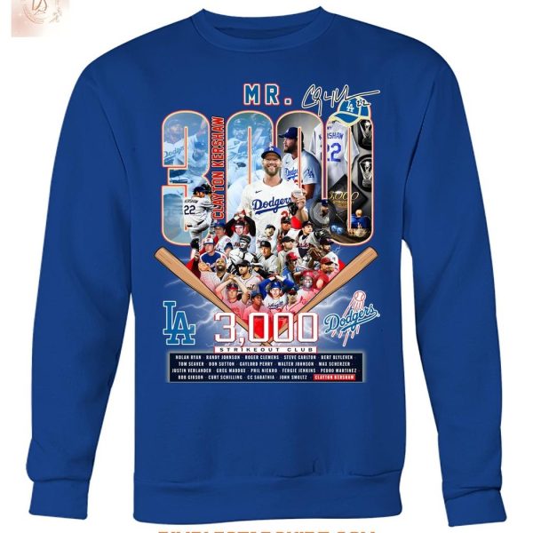 Clayton Kershaw Los Angeles Dodgers 3000 Strikeout Club T Shirt