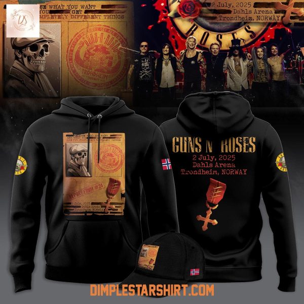 Guns N’ Roses Trondheim Norway 2025 Tour Hoodie Shirt