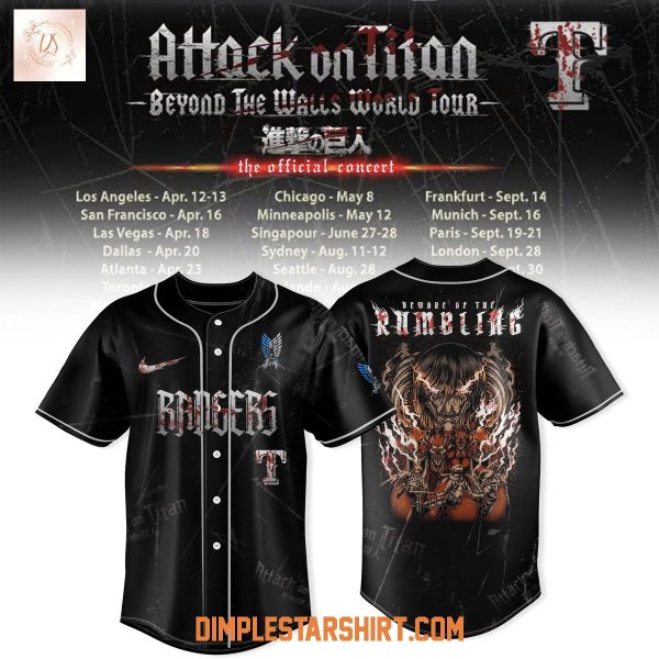 Texas Rangers  x Attack On Titan Beyon The Walls World Tour 2025 Jersey