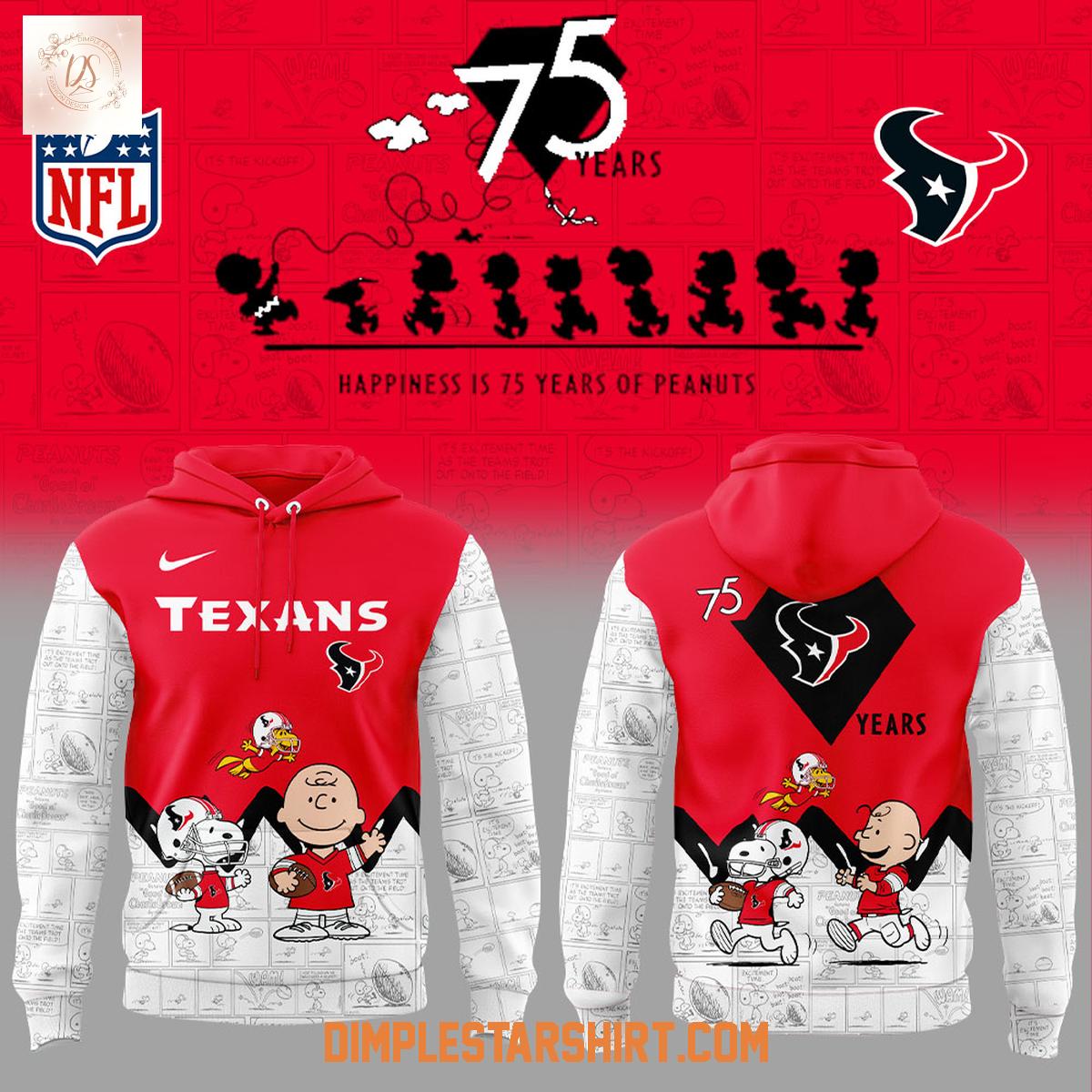 Houston Texans 75th Anniversary Of Peanuts Hoodie Shirt Houston Texans 75th Anniversary Of Peanuts Hoodie Shirt
