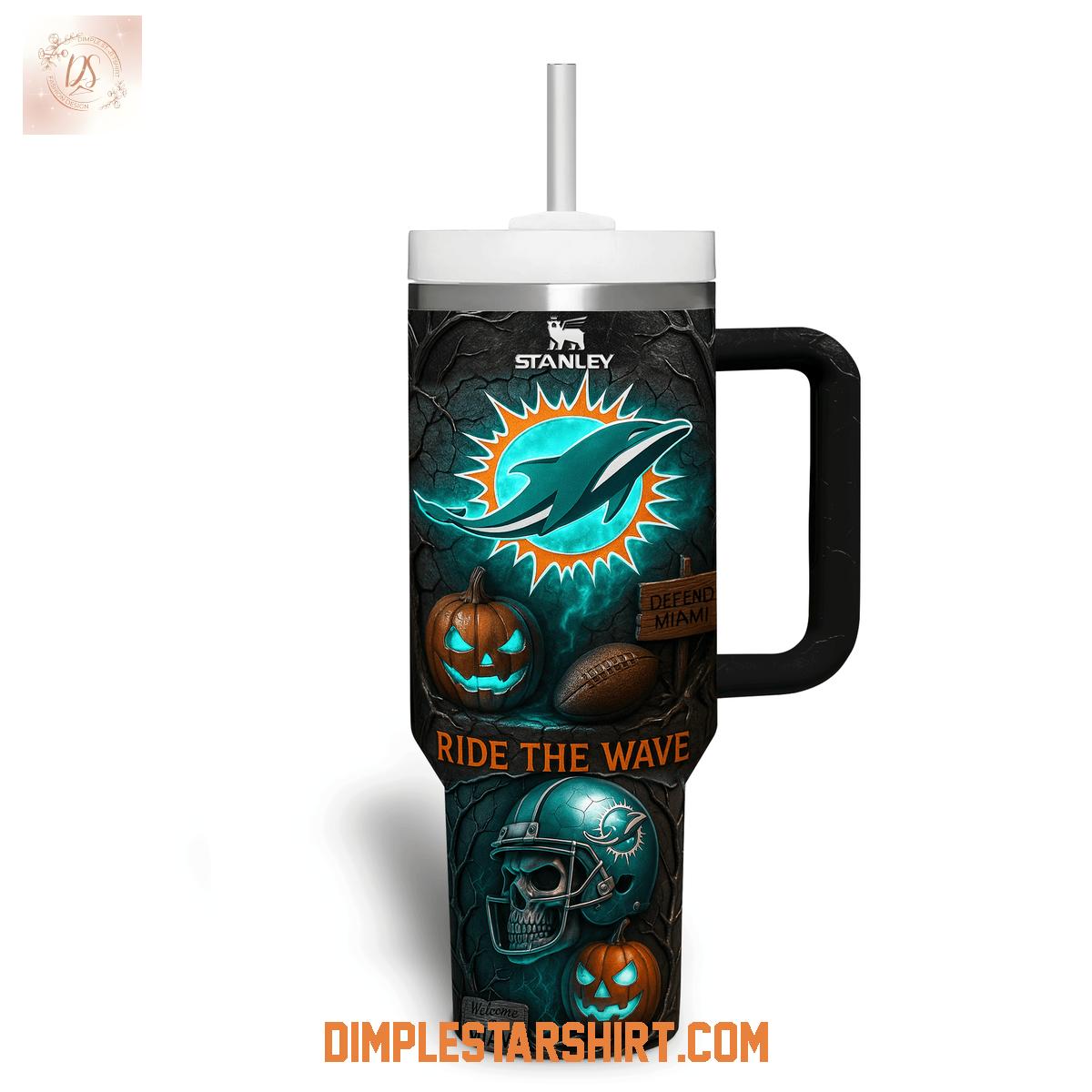 Miami Dolphins Fins Up Forever Halloween Stanley Tumbler 40oz Miami Dolphins Fins Up Forever Halloween Stanley Tumbler 40oz