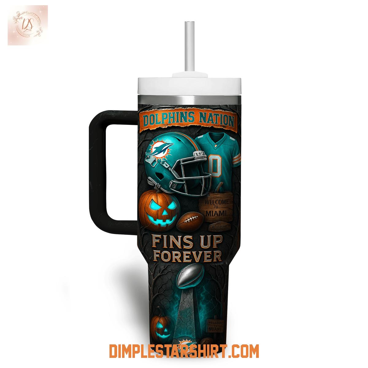 Miami Dolphins Fins Up Forever Halloween Stanley Tumbler 40oz Miami Dolphins Fins Up Forever Halloween Stanley Tumbler 40oz