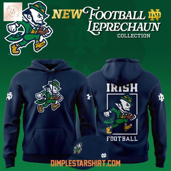 Notre Dame Fighting Irish Football Leprechaun New Logo Navy Hoodie Shirt