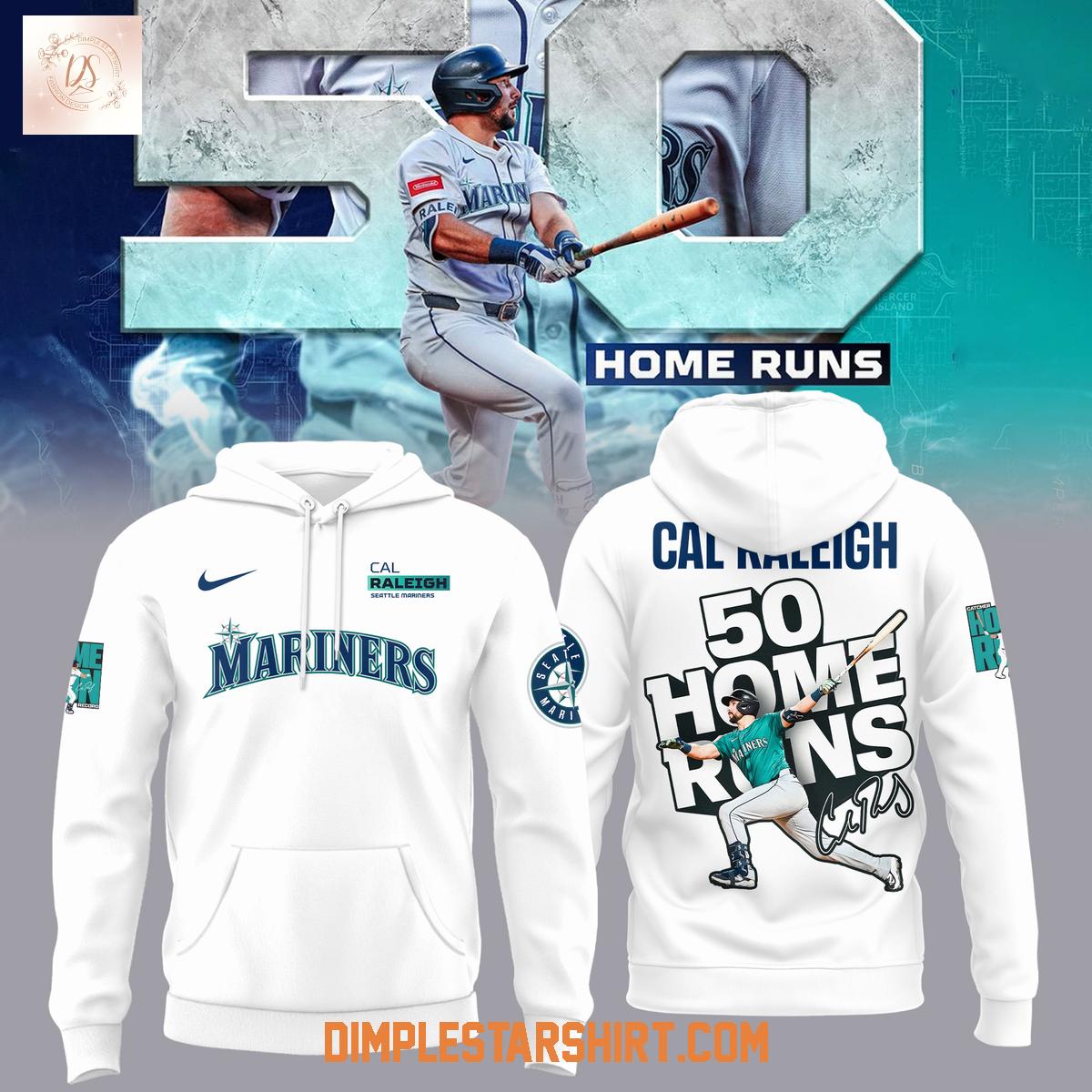 Seattle Mariners Cal Raleigh 50 Home Runs White Hoodie Shirt Seattle Mariners Cal Raleigh 50 Home Runs White Hoodie Shirt