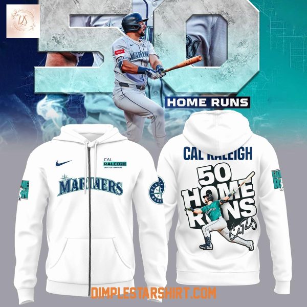 Seattle Mariners Cal Raleigh 50 Home Runs White Hoodie Shirt