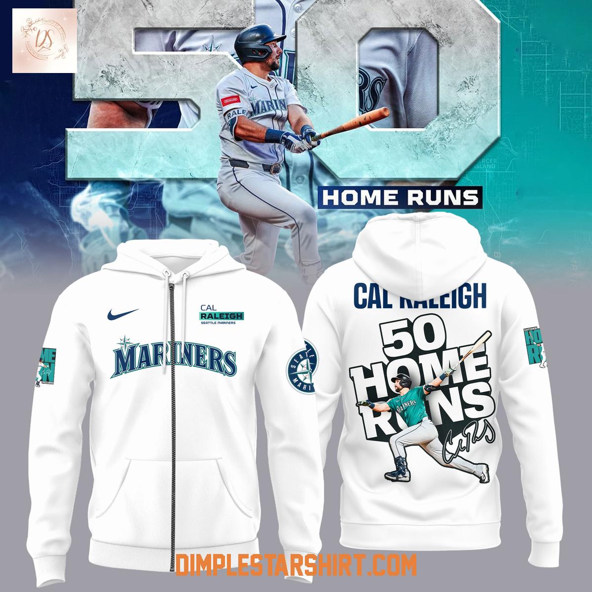 Seattle Mariners Cal Raleigh 50 Home Runs White Hoodie Shirt Seattle Mariners Cal Raleigh 50 Home Runs White Hoodie Shirt