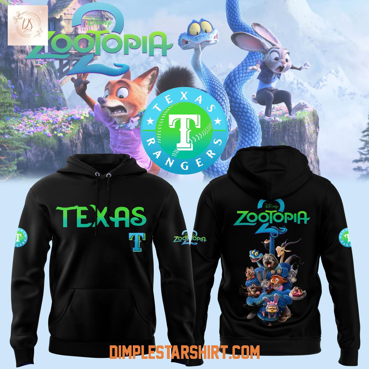 Zootopia 2 Mix Texas Rangers Black Hoodie Shirt Zootopia 2 Mix Texas Rangers Black Hoodie Shirt
