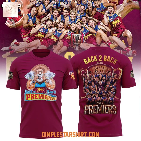 Brisbane Lions 2025 Back To Back Premiers Hoodie Shirt