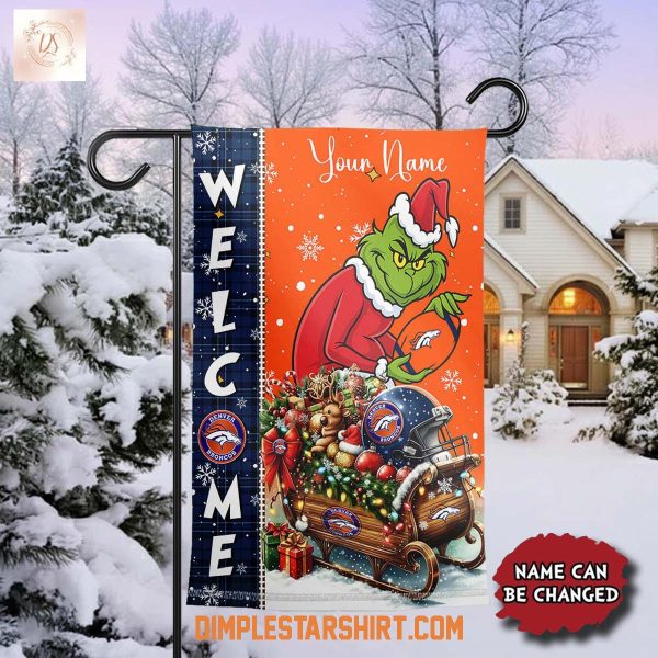 Denver Broncos x The Grinch Christmas House Garden Flag