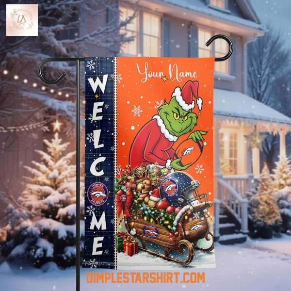 Denver Broncos x The Grinch Christmas House Garden Flag