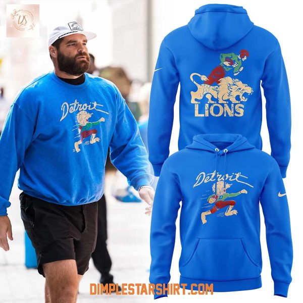 Detroit Lions 50s Retro Mascot Blue Hoodie Shirt