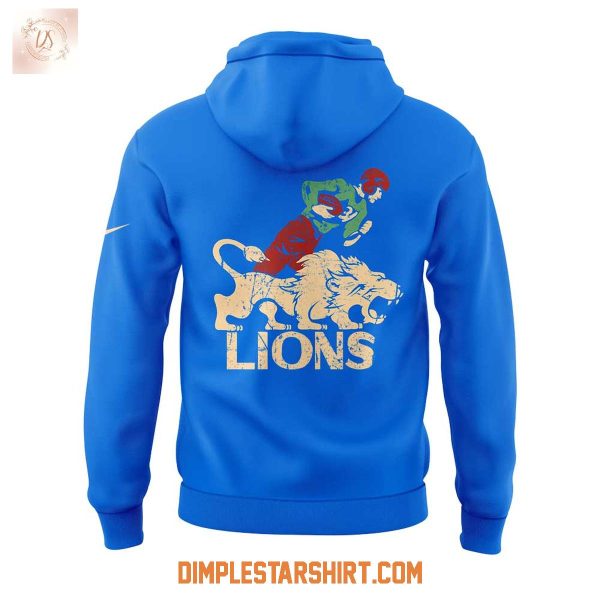 Detroit Lions 50s Retro Mascot Blue Hoodie Shirt