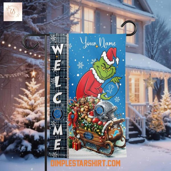 Detroit Lions x The Grinch Christmas House Garden Flag
