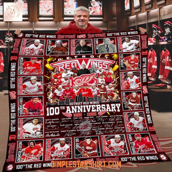 Detroit Red Wings 100th Anniversary 1926 2026 Fleece Blanket Quilt