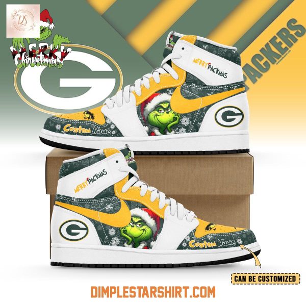 Green Bay Packers The Grinch Merry Christmas Air Jordan 1 Shoes