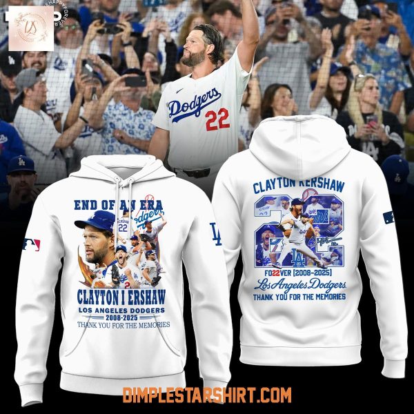 Los Angeles Dodgers Thank You Clayton Kershaw Forver 22 End Of An Era Hoodie Shirt