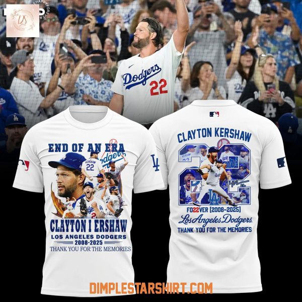 Los Angeles Dodgers Thank You Clayton Kershaw Forver 22 End Of An Era Hoodie Shirt